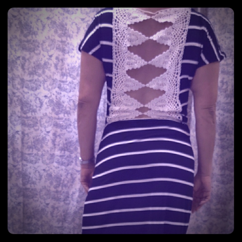 Maxi Cream striped black dress with back laced!